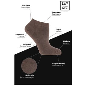 Resim Saysez Bambu Kadın Patik Düz Kahverengi Çorap Dikişsiz Premium Kutulu 6'lı Paket Renkli 