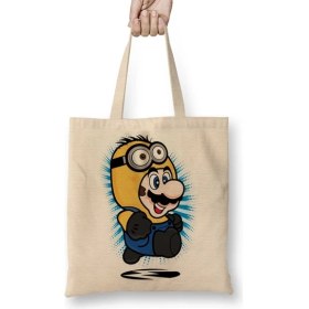 Resim Baskı Dükkanı Super Minion Süper Mario Bez Çanta Uzun Saplı 