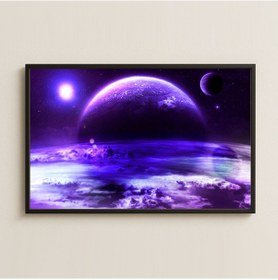 Resim Mor Bulutlar Ve Işıltılı Gezegen Manzaralı Kozmik Dijital Sanat Pleksi Tablo 