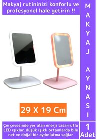 Resim Premium Profesyonel Ev Kuaför Kullanım Hediyelik Şık Diktörgen Led Işıklı Makyaj Aynası 29 X 19 Cm Çok Renkli 