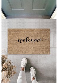 Resim Bej Kapı Önü Paspası Welcome Home Desen K-3319 