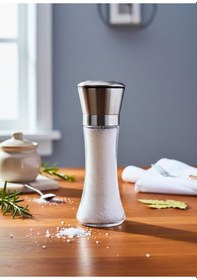 Resim Lüks Çelik Kapaklı Cam Tuz Ve Karabiber Değirmeni 19 Cm Modern Baharat Öğütücü Şeffaf 