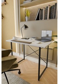 Resim Metal Ayaklı Çalışma Masası Ofis Masası Beyaz 60 x 90 Beyaz 