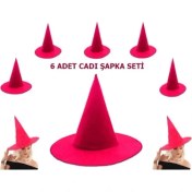 Resim Fuşya Renk Keçe Cadı Şapkası 6 Adet 