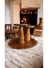 Resim Wood Ahşap 2'li Set Konik Mantar Yan Sehpa Modern Fiskos / Açık Ceviz Renk / Zigon Sehpa Vernikli Kahverengi 