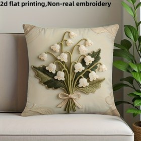 Resim 1 adet Vintage Orchid Yastık Kılıfı 45.72x45.72 cm - Zarif Altın ve Beyaz Çiçek Tasarımı, Fermuar Kapatma, Makinede Yıkanabilir Polyester, Ev, Ofis, Kanepe veya Araba Dekorasyonu için Mükemmel (Eksik), Dekoratif Yastıklar 