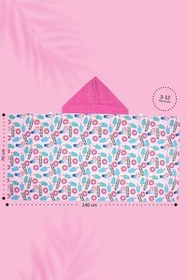 Resim Hamur Kapşonlu Çocuk Plaj Havlusu Summer Cute Fusya Önü Cırtlı 