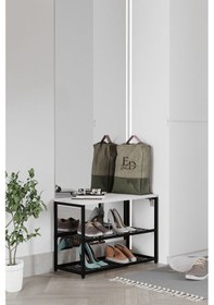 Resim Ruby 3 Raflı Ayakkabılık , Siyah Metal - Beyaz Tabla Siyah - Beyaz 