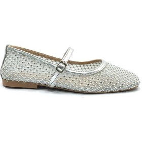 Resim Feles Dantel Taş Detaylı Kadın Babet Ayakkabı Gümüş 