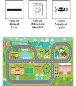 Resim VİVİCAHOME Dijital Baskı Kaymaz Taban Makinede Yıkanabilir Çocuk Odası Halısı Bebek Odası Halısı VCH 