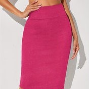 Resim Yüksek Belli Düz Renkli Kalem Etek, Polyester Örgü Kumaş, Yaz Ofis Giysisi 