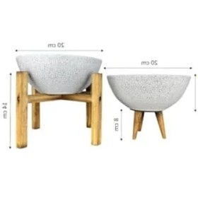 Resim Beyaz Granit 3-4 Ayaklı İkili Set Toprak Saksı 20 Cm Çap 