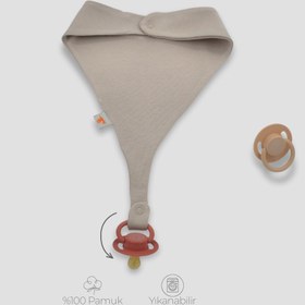 Resim İsme Özel 2'li Emzik Tutuculu Önlük Seti %100 Pamuklu Taş Rengi - Standart 22x16 Cm 