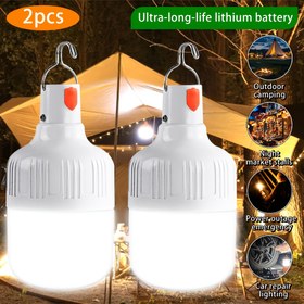 Resim Kanca ile 2 veya 4 LED Kamp Işıkları, USB Şarj Edilebilir Mini Taşınabilir Dış Mekan Acil Durum Işığı, Lityum Pil Güçlü Fener Kamp, Yürüyüş, Balık Tutma, Ev, Parti, İç ve Dış Mekan Kullanımı için 