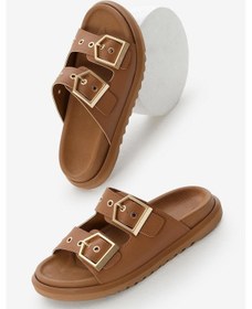 Resim Poli Taban Çift Bantlı Tokalı Kadın Taba Terlik Tbgzgn015 Taba 