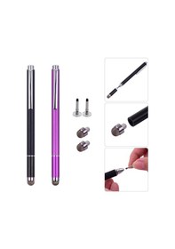 Resim Hombey 2'li Metal Dijital Kalem Seti: Nanofiber Uç + Süngerli Uç, Telefon-bilgisayar Uyumlu, Değiştirilebilir Uçlar Ve Kalem Klasnı, Siyah/mor 