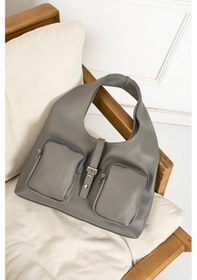 Resim Lovelystore İsador Cepli Sivra Toka Detaylı Fermuarlı Çift Cepli Omuz Çantası gri 