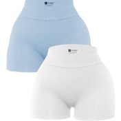 Resim İki Renkli Rahat Kadın Yoga Şortu Seti, Esnek ve Yumuşak Spor Şortları, Kadın Yoga Kıyafeti. 