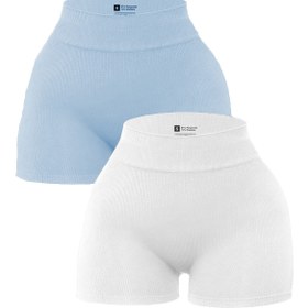 Resim İki Renkli Rahat Kadın Yoga Şortu Seti, Esnek ve Yumuşak Spor Şortları, Kadın Yoga Kıyafeti. 