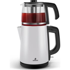 Resim Karaca Tea Glass 2 in 1 Çelik Çay Makinesi ve Kettle White Inox 