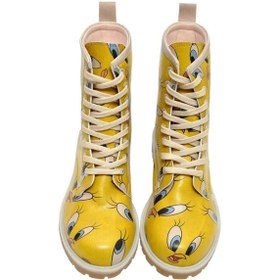 Resim Dogo Kadın Vegan Deri Sarı Uzun Bot - Warner Bros Tweety In Yellow Tasarım 