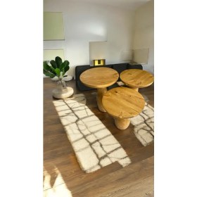 Resim Wood Wooden Ahşap 3lü Set Vazo Model Mantar Yan Sehpa Modern Tütün Renk Fiskos 