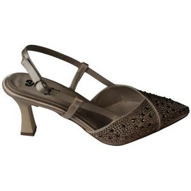 Resim Yazkış Kadın Siyah Laci Ten Gümüş Sivri Burun Üstü Taşlı 8cm Kadeh Topuk Abiye Ayakkabı Krem 