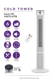 Resim herevdeinova İnova Cold Tower Kule Tipi Büyük Boy 65 Watt Kumandalı Serinletici Vantilatör 