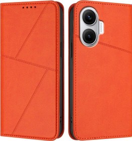 Resim Xiaomi Poco F7 5g İçin Güçlü Manyetik Buzlu Flip Deri Telefon Kılıfı Turuncu 