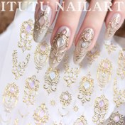 Resim ITUTUTU Nail Art Barok Altın Etiket Seti - 3D Kabartmalı Karikatür Tasarımı ile Pembe ve Şeffaf Taşlar, Lüks Tırnak Dekoru için Kendinden Yapışkanlı Mat Bitiş, Tırnak Sanatı Malzemeleri, Zarif Tırnak Tasarımı, İncelikli Tırnak Sanatı 