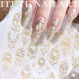 Resim ITUTUTU Nail Art Barok Altın Etiket Seti - 3D Kabartmalı Karikatür Tasarımı ile Pembe ve Şeffaf Taşlar, Lüks Tırnak Dekoru için Kendinden Yapışkanlı Mat Bitiş, Tırnak Sanatı Malzemeleri, Zarif Tırnak Tasarımı, İncelikli Tırnak Sanatı 