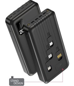 Resim Powerway 20.000 Mah Kablolu Dijital Göstergeli 20.000 Mah Garantili Dahili Stand TX209 Siyah Powerbank 