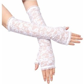Resim Uzun Zarif Dantel Eldiven Parmaksız Beyaz 35 Cm +0 