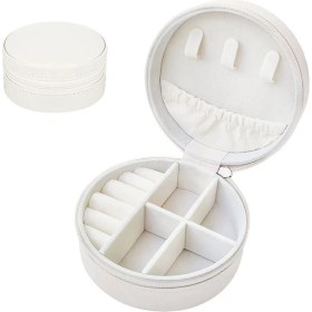 Resim PremiumPort Beyaz Deri Seyahat Takı Kutusu, Kompakt ve Şık Saklama Çözümü 