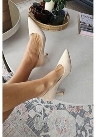 Resim 10 1109 Topukla Kadın Kadeh Topuklu 8 Cm Topuklu Stiletto Ayakkabı Ten Süet 