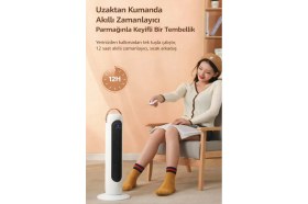 Resim Exenar 2000W Seramik Uzaktan Kumandalı Isıtıcı Fan 12 Saat Zamanlayıcı Devrilme Koruma Kule Tipi Elektrikli Isıtıcı 