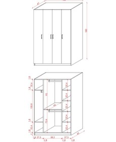 Resim %100 Mdflam 4 Kapaklı Gardrop 120cm G-08 Antrasit 
