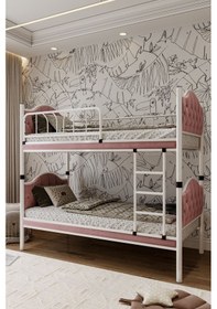 Resim Argimo Melis Çift Katlı Metal Ranza ve Karyola 90 x 200 CM Yatak Ölçülü Pembe 