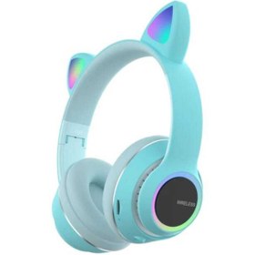 Resim Budi L450 Kablosuz Bluetooth 5.0 Sevimli Kedi Kulak Şekli Led Bluetooth Kulaklık 