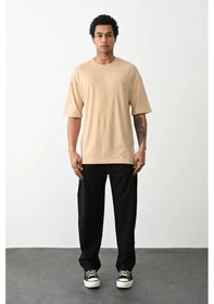 Resim Barlashive Erkek Tişört Düz Basic Penye Yazlık Bisiklet Yaka Kısa Kol T-shirt - Bej Çok Renkli 