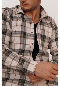 Resim Krem Oduncu Slimfit Erkek Gömlek Krem 