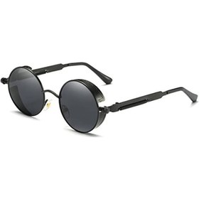 Resim Retro Vintage Steampunk Gothic Tarz Yuvarlak Güneş Gözlüğü Siyah 