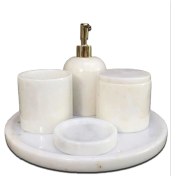 Resim Sipahi Marble Beyaz Mermer 5 Parça Banyo Seti 