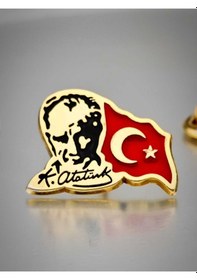 Resim Yörük Tasarım Atatürk&bayrak Yaka Rozeti Altın Kaplama Altın 