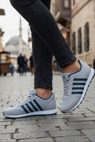 Resim Dark Heel Erkek Gri Lacivert Günlük Bağcıklı Sneaker Casual Rahat Yumuşak Tabanlı Konforlu Şık Spor Ayakkabı 