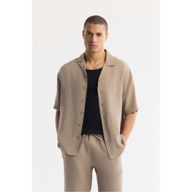 Resim AVVA Erkek Bej Apaj Yaka Soft Touch Kısa Kol Oversize Fit Gömlek A51Y2006 