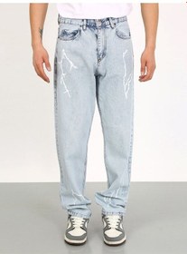 Resim Baggy Şimsek Desenli Buz Mavi Jean-buz Mavi - 28 Buz Mavi 