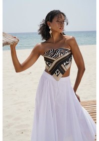 Resim Dikiş Detay Maxi Etek Beyaz 