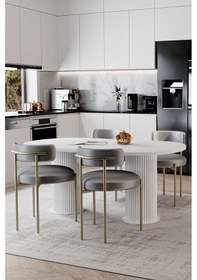 Resim Avvio Eliza Beyaz Ptt Ayak 80x160 Yemek Masası Mutfak Masası Masa Sandalye Takımı Kadife Kumaş Beyaz 