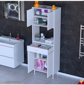 Resim Modilayn Arda Banyo Dolabı 55x173x32,5cm 1 Çekmece 4 Kapak Ve 5 Raflı İhtiyaca Uygun Kolay Kurulum Beyaz 
